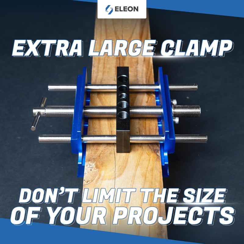 Eleon - Self Centering Dowel Jig with Elongated Jaws and Extra Wide Clamp - Precision Woodworking Made Effortless - Lasting Craftsmanship - Durable Aluminum Alloy Dowel Drill Guide (Blue) - Image 3
